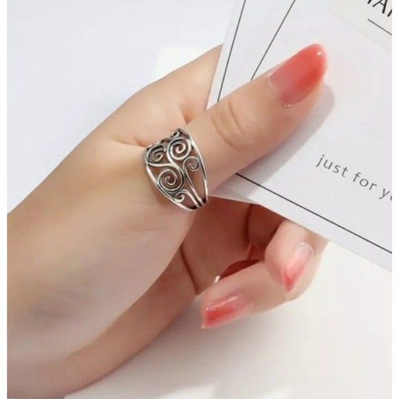 NEW Women's Hollow‎ Boho Filigree 925 Sterling Silver Ring 18mm, Size 5 - Picture 1 of 6